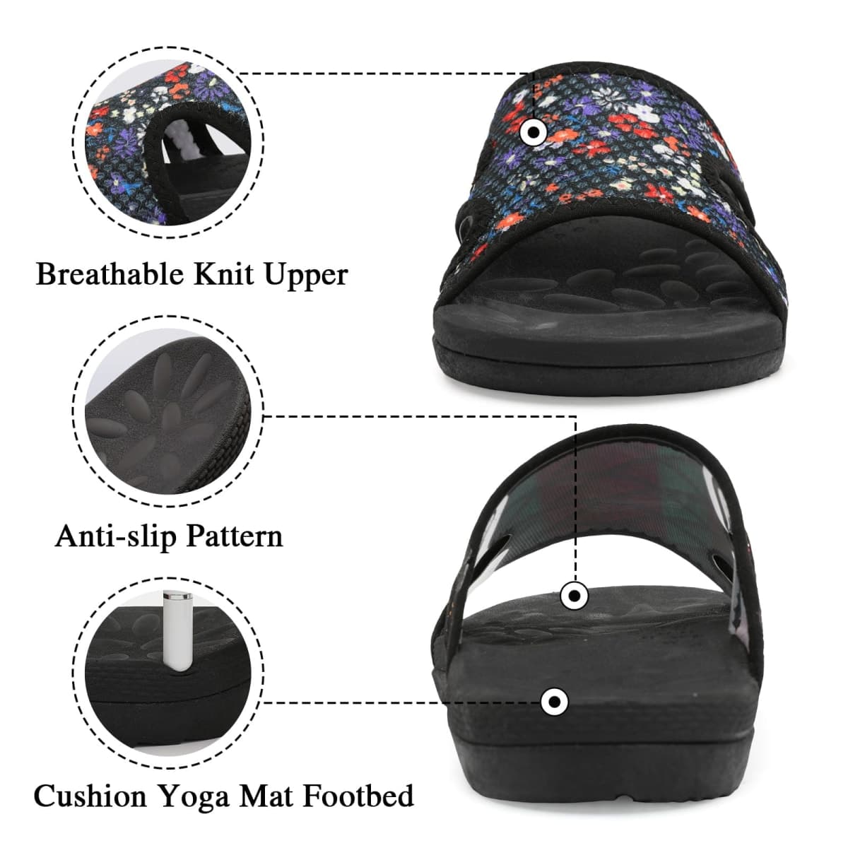 LeIsfIt Womens Sandals Arch Support Slide Sandals Comfort Plantar Fasciitis Sandals Flat Sandals Ladies Soft Cushion Slippers Sandals for Indoor Outdoor, Black Flower, 8.5 thumbnail 5