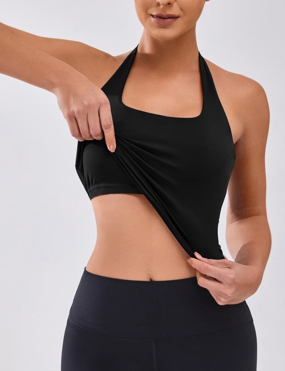 BMJL Womens Halter Tank Tops Workout Sports Bras Summer Trendy Backless Going Out Clothing 2025, Black, Large thumbnail 2