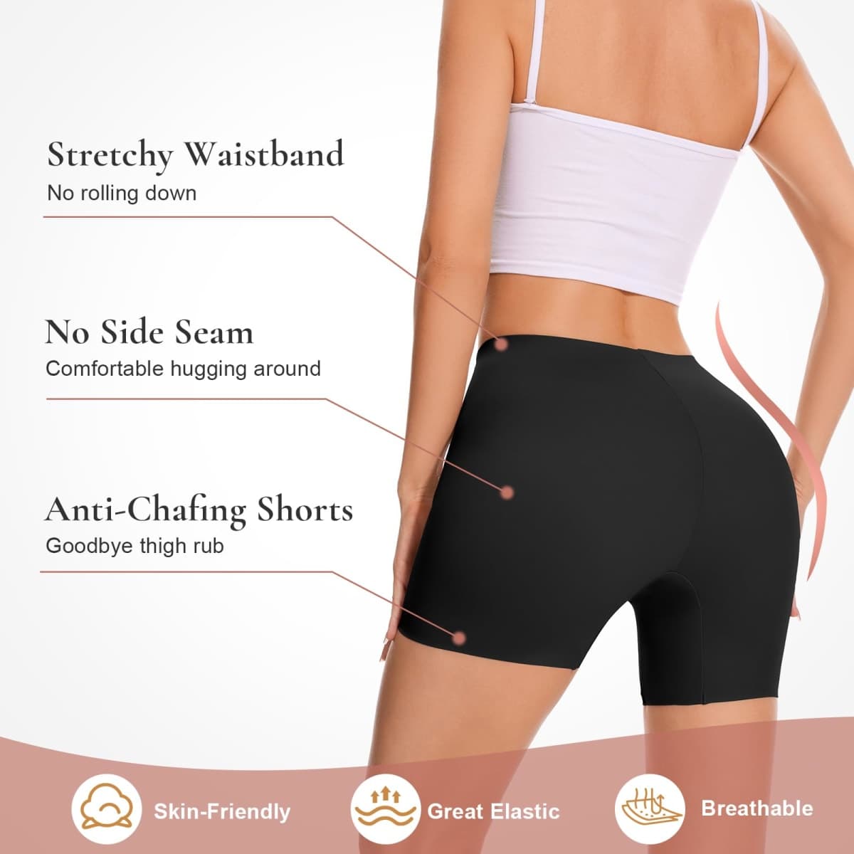 Womens Slip Shorts for Under Dresses Seamless Shapewear Shorts Underwear, Black-smooth, Small thumbnail 2