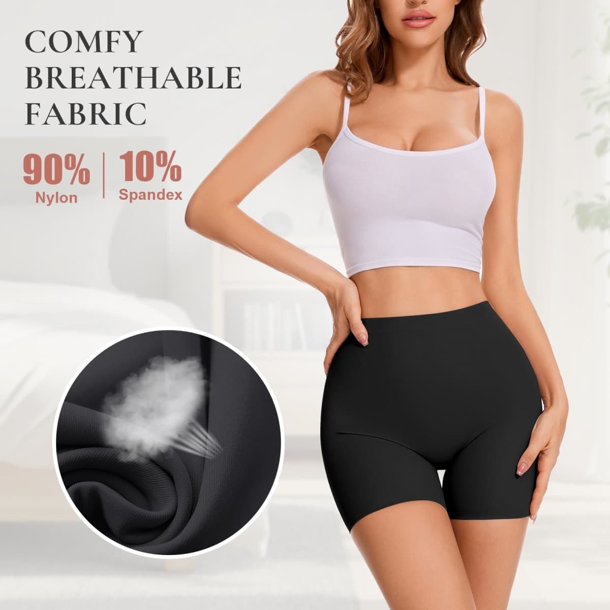 Womens Slip Shorts for Under Dresses Seamless Shapewear Shorts Underwear, Black-smooth, Small thumbnail 3