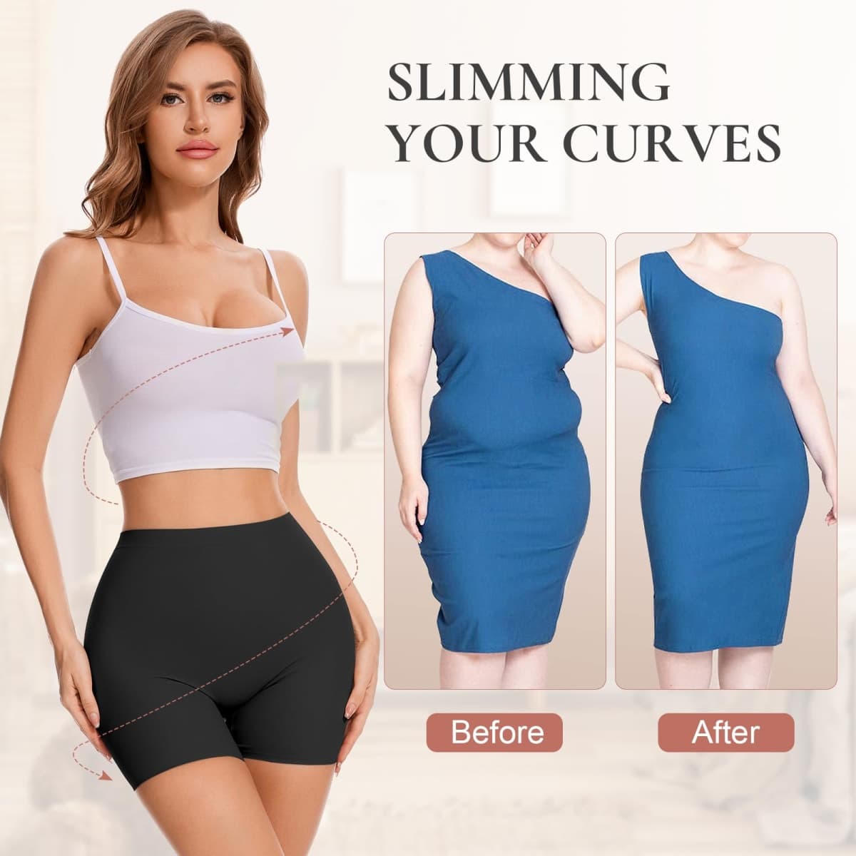 Womens Slip Shorts for Under Dresses Seamless Shapewear Shorts Underwear, Black-smooth, Small thumbnail 4