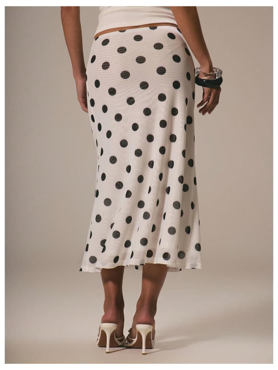 MakeMeChic Women's Polka Dots Skirt Summer Mesh Flowy Midi Skirts, White, Large thumbnail 2