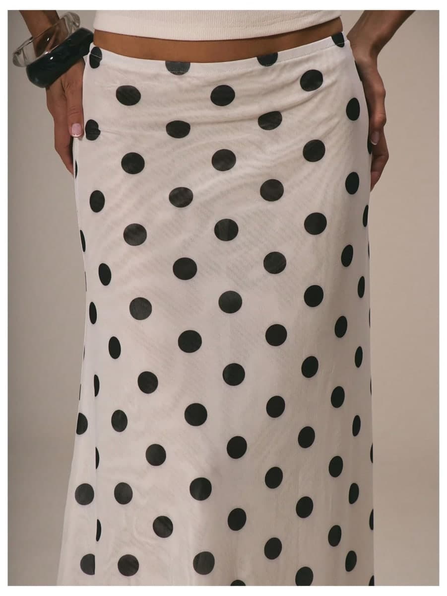 MakeMeChic Women's Polka Dots Skirt Summer Mesh Flowy Midi Skirts, White, Large thumbnail 4