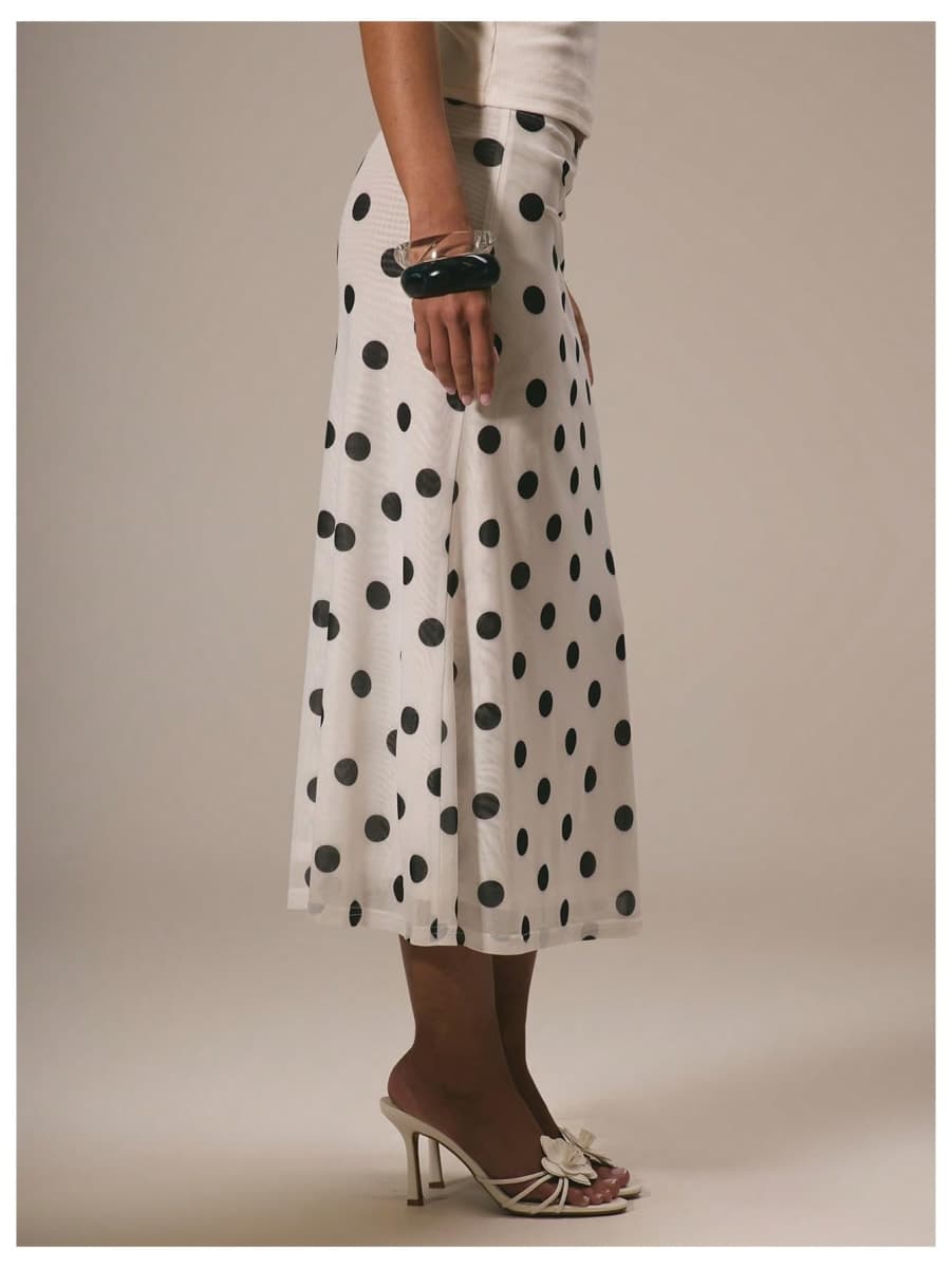 MakeMeChic Women's Polka Dots Skirt Summer Mesh Flowy Midi Skirts, White, Large thumbnail 5