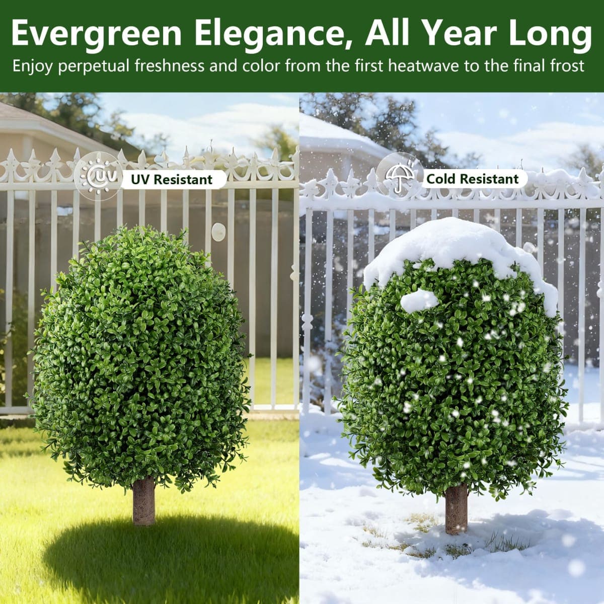 INSPRING 24" Artificial Boxwood Topiary Trees Outdoor Fake Bushes Plants UV Resistant Evergreen Shrubs with Metal Ground Spike for Porch Patio Garden, 1 Pack thumbnail 4