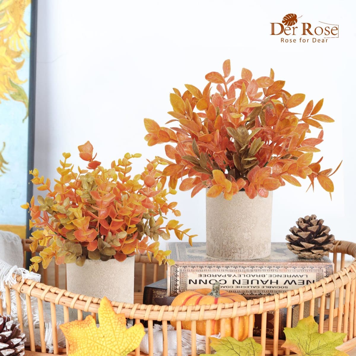 Der Rose 3 Pack Fake Plants Warm Orange Faux Plants for Fall Table Decor thumbnail 2