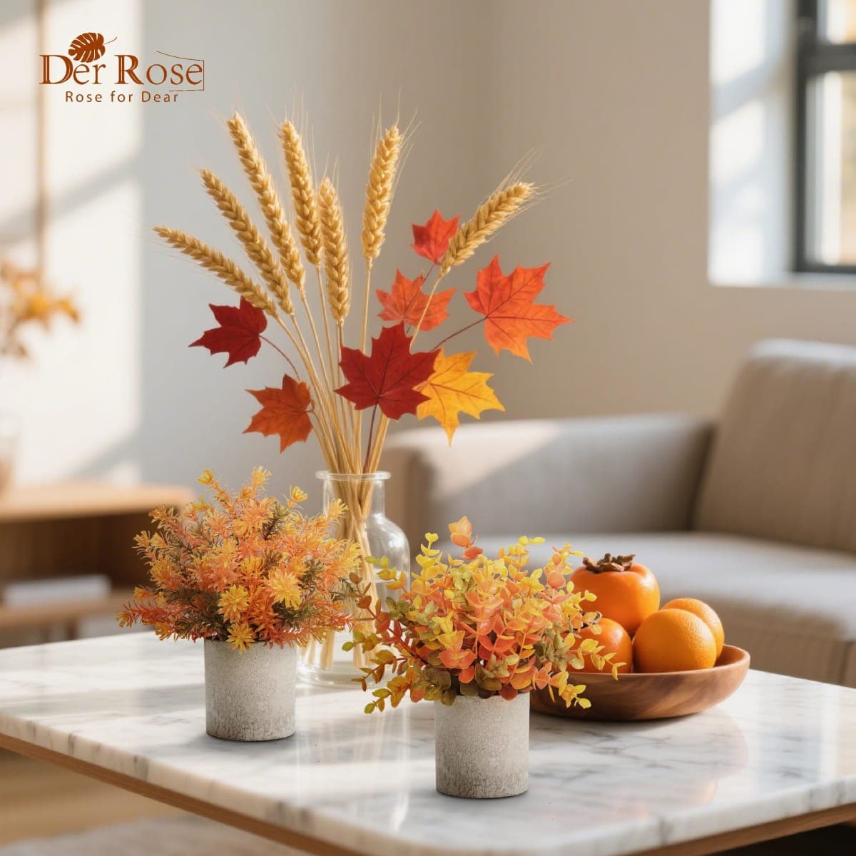 Der Rose 3 Pack Fake Plants Warm Orange Faux Plants for Fall Table Decor thumbnail 4