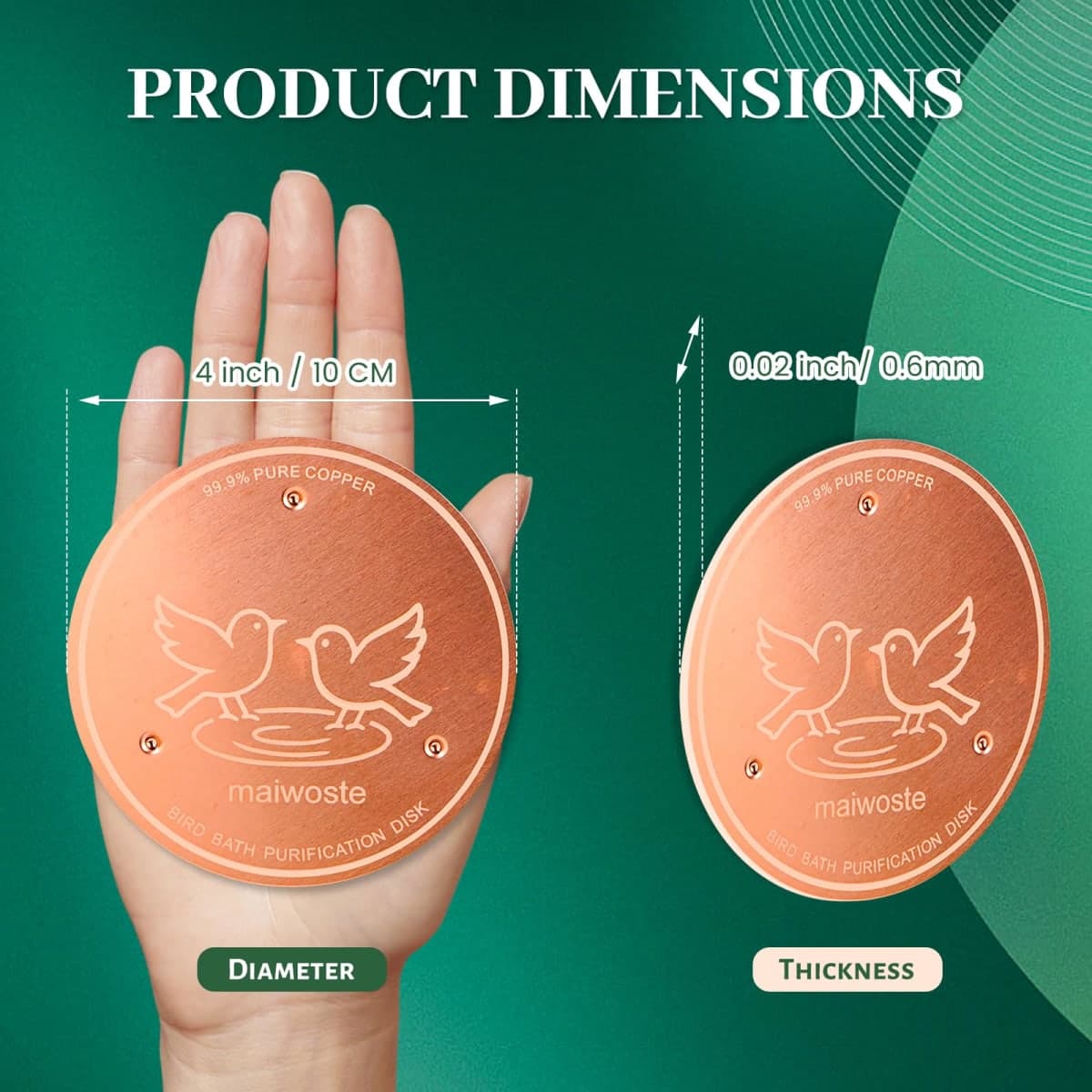 maiwoste Bird Bath Copper Disk, 4 Inch, 99.9% Pure Copper, 1 Pack thumbnail 5