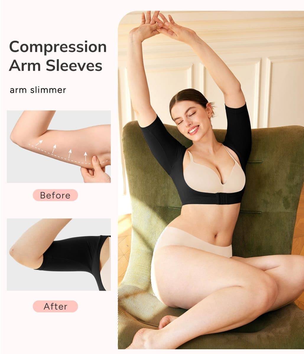 LODAY Arm Compression Sleeves for Women Lipo Upper Arm Shaper Post Surgery Slimming Arm Sleeve, Black, Large-X-Large thumbnail 2