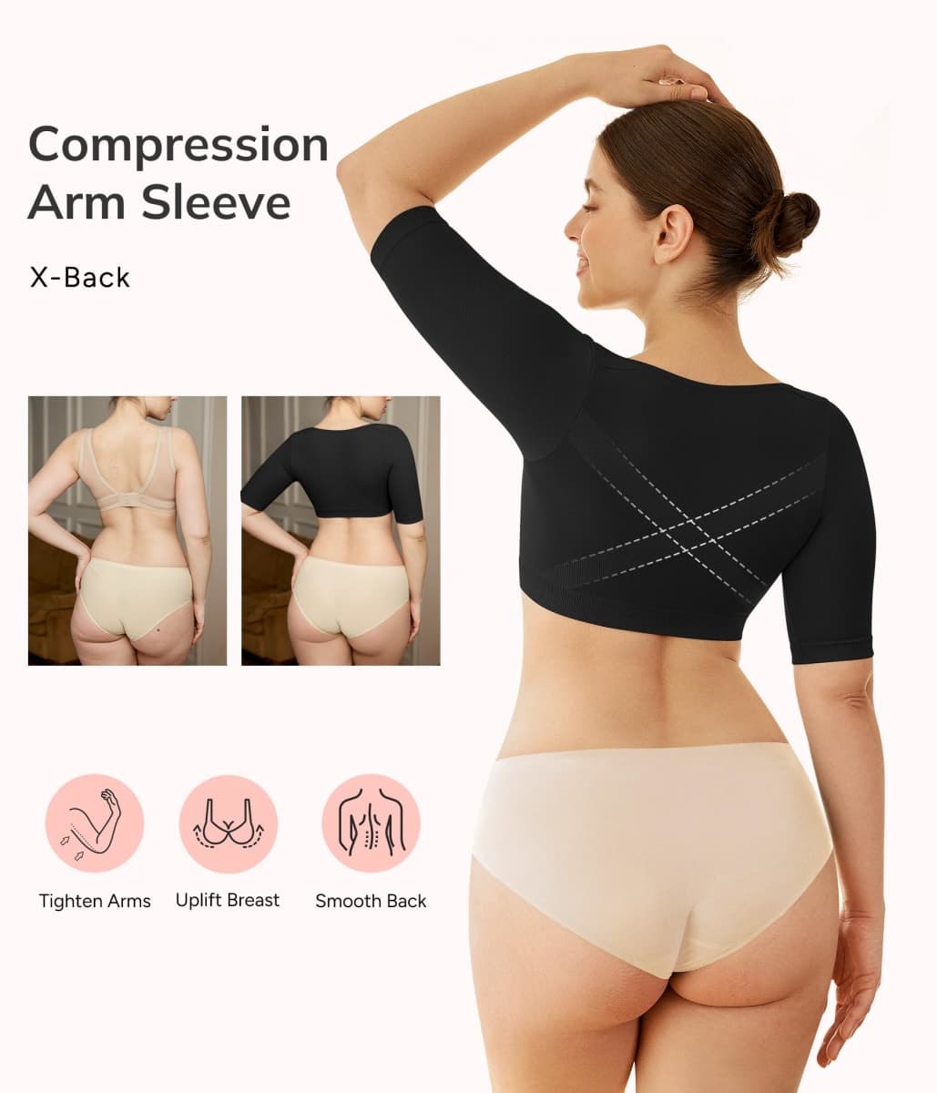 LODAY Arm Compression Sleeves for Women Lipo Upper Arm Shaper Post Surgery Slimming Arm Sleeve, Black, Large-X-Large thumbnail 3