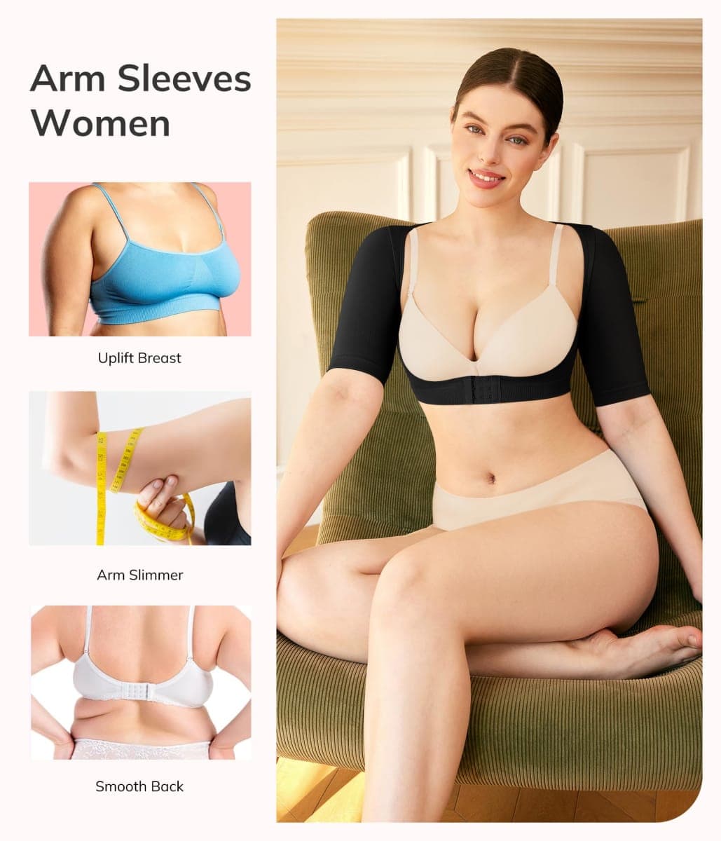 LODAY Arm Compression Sleeves for Women Lipo Upper Arm Shaper Post Surgery Slimming Arm Sleeve, Black, Large-X-Large thumbnail 5