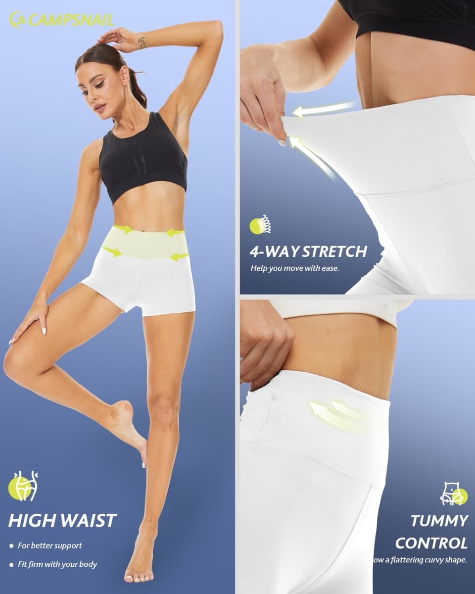 CAMPSNAIL Workout Biker Shorts Women - 3"/5"/8" High Waisted Tummy Control Spandex Booty Volleyball Shorts for Yoga Dance, White, Small-Medium thumbnail 4