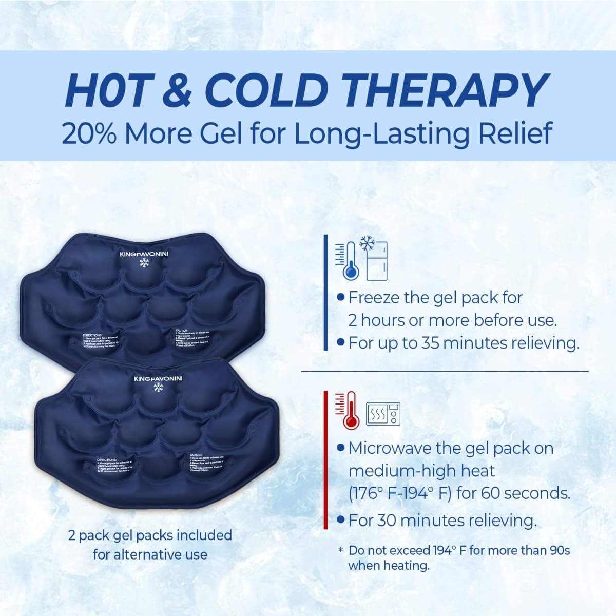 KingPavonini Extra Large Ice Pack for Back Pain Relief, 2 Gel Packs, Blue thumbnail 5