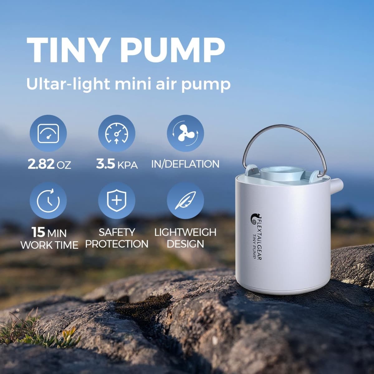 FLEXTAILGEAR Tiny Pump Portable Air Pump Ultra-Mini Air Pump with 1300mAh Battery USB Rechargeable to Inflate Deflate for Pool Floats Air Bed Air Mattress Swimming Ring Vacuum Storage Bags (Blue) thumbnail 2