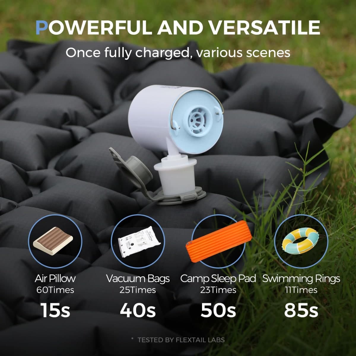 FLEXTAILGEAR Tiny Pump Portable Air Pump Ultra-Mini Air Pump with 1300mAh Battery USB Rechargeable to Inflate Deflate for Pool Floats Air Bed Air Mattress Swimming Ring Vacuum Storage Bags (Blue) thumbnail 3