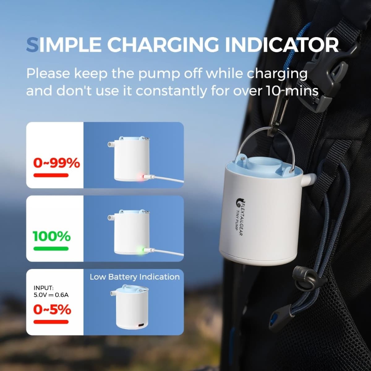 FLEXTAILGEAR Tiny Pump Portable Air Pump Ultra-Mini Air Pump with 1300mAh Battery USB Rechargeable to Inflate Deflate for Pool Floats Air Bed Air Mattress Swimming Ring Vacuum Storage Bags (Blue) thumbnail 5