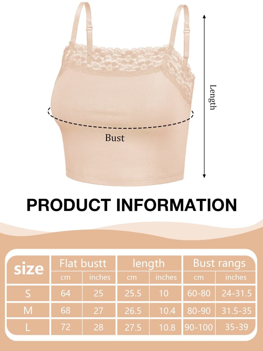 Bencailor 4 Pcs Women's Lace Cami Top Bralette Spaghetti Strap Tank Top Cleavage Cover Camisole Crop Bandeau(M,Black, Gray, Beige, White) thumbnail 4