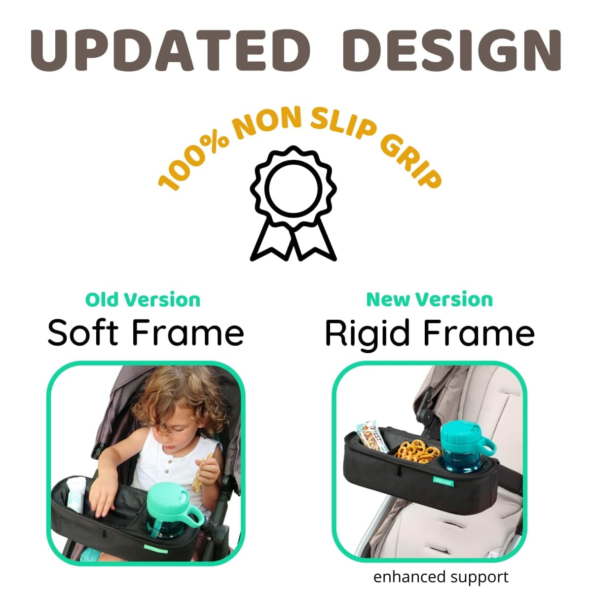 Universal Stroller Tray With Insulated Sippy Cup Holder - Upgraded Rigid Frame Stays Upright - Exclusive Non-Slip Straps Firmly Grip Bar - Snack Tray Attachment thumbnail 2