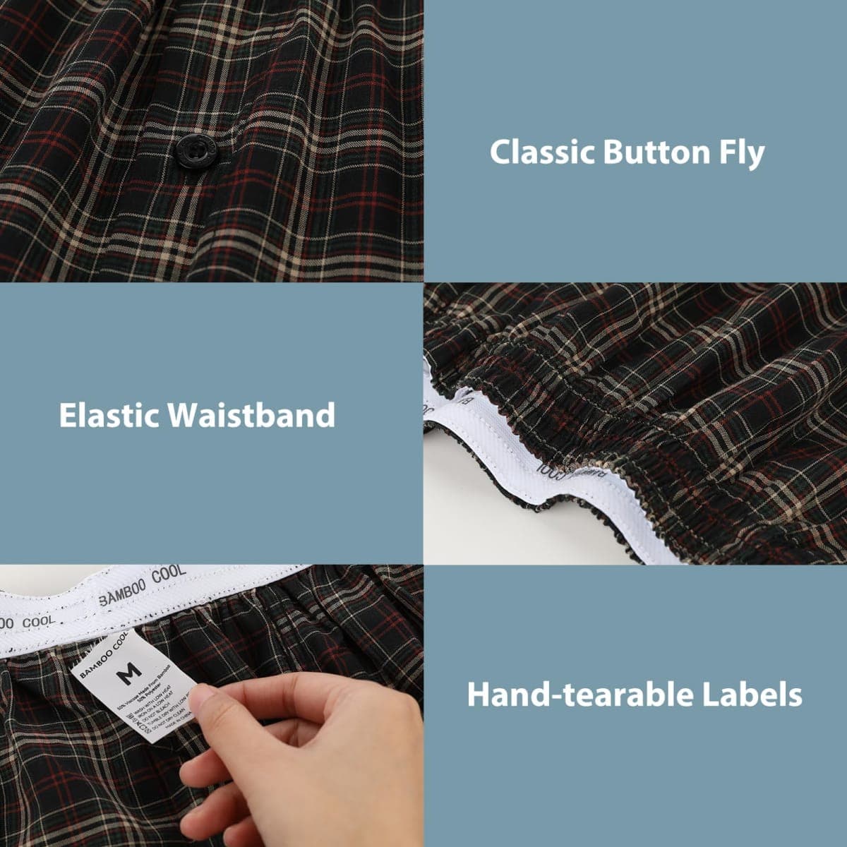 BAMBOO COOL Men's Underwear Woven Boxer Shorts,Classic Relaxed Fit,Lightweight Plaid Boxers,6 Pack, Assorted Plaid a (6 Pack), Medium thumbnail 4