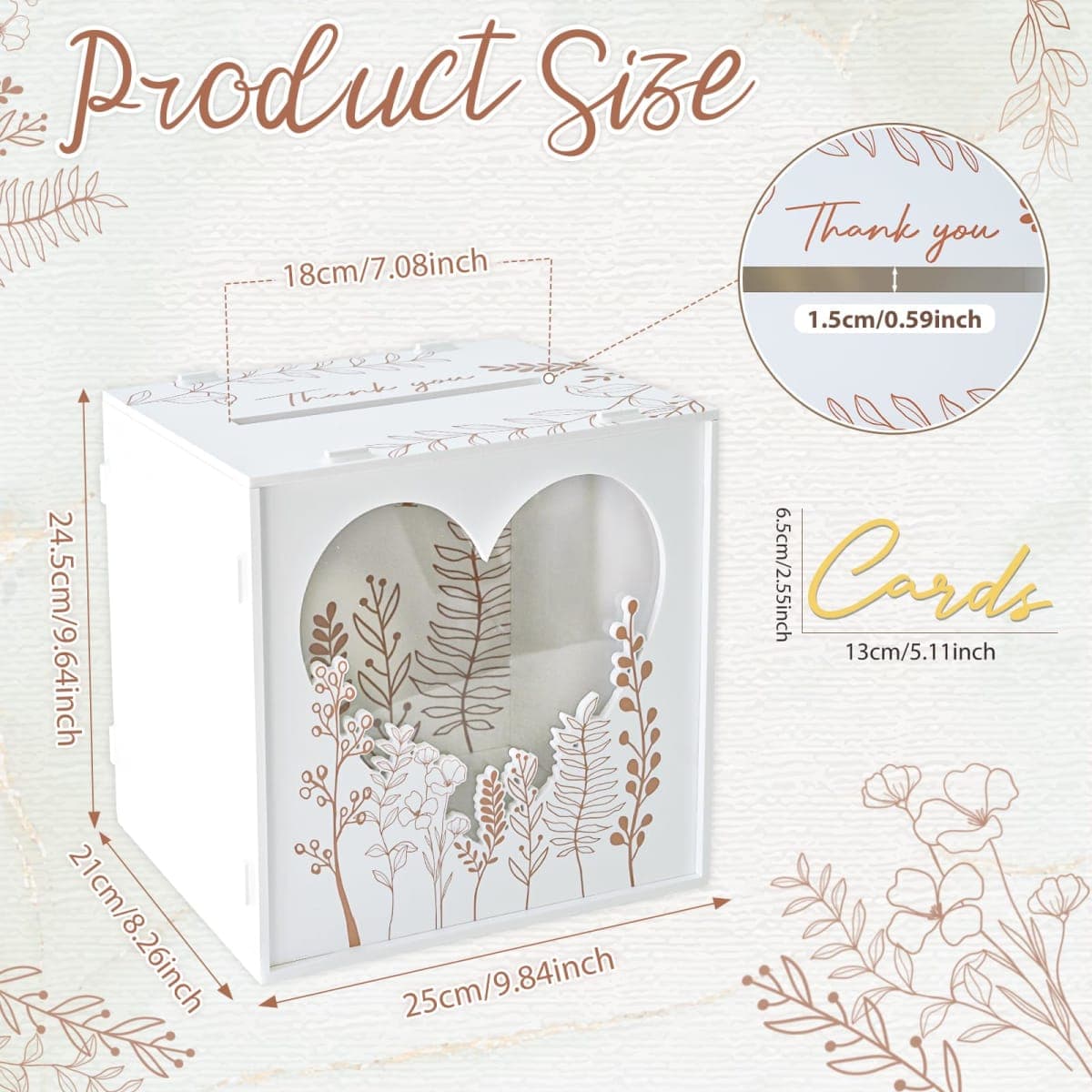 OurWarm PVC White Card Box for Wedding Reception, Large Wedding Envelope Money Cards Box for Party with Heart Acrylic Window, Flower Pattern Gift Card Holder for Graduation Birthday Baby Shower Decor thumbnail 3