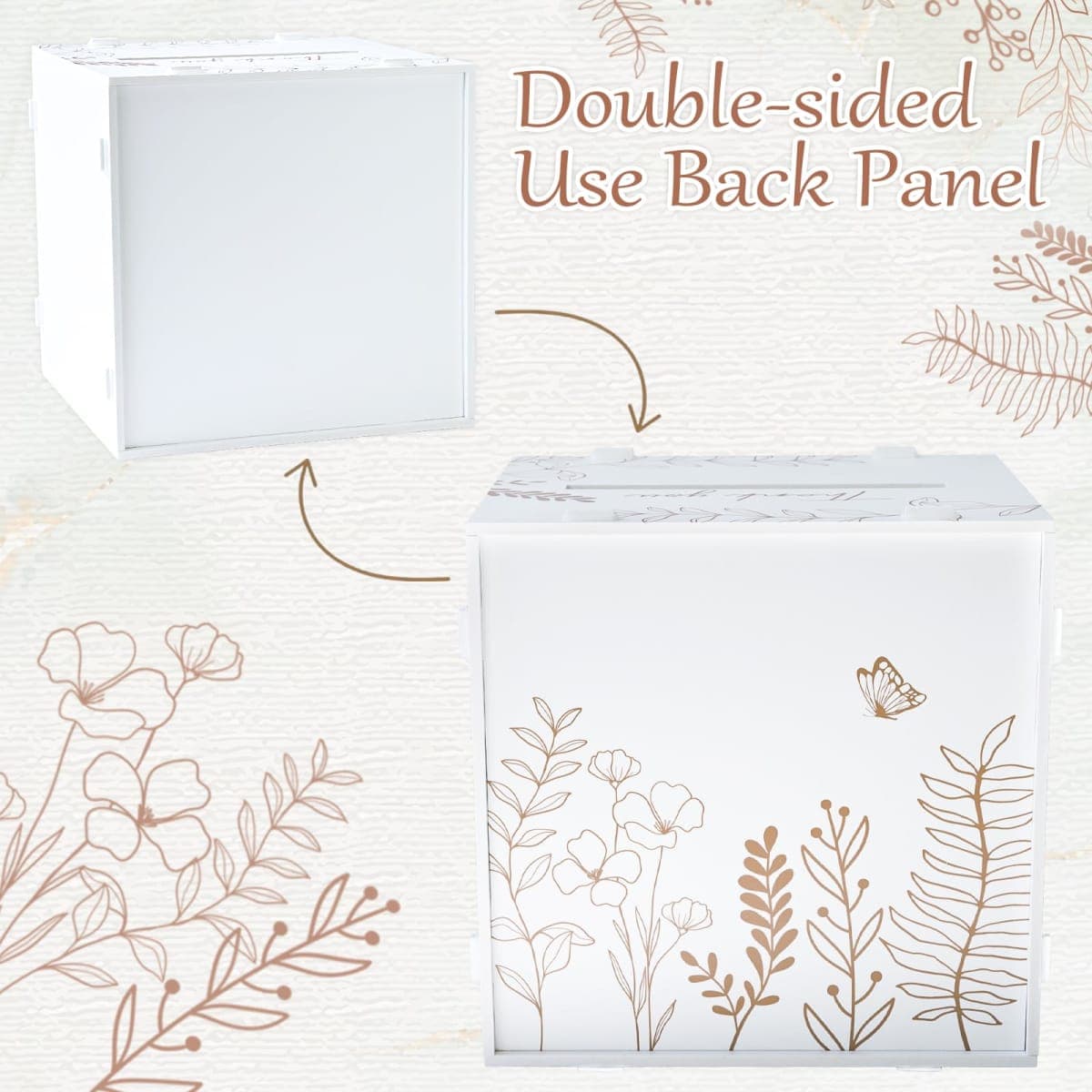 OurWarm PVC White Card Box for Wedding Reception, Large Wedding Envelope Money Cards Box for Party with Heart Acrylic Window, Flower Pattern Gift Card Holder for Graduation Birthday Baby Shower Decor thumbnail 5