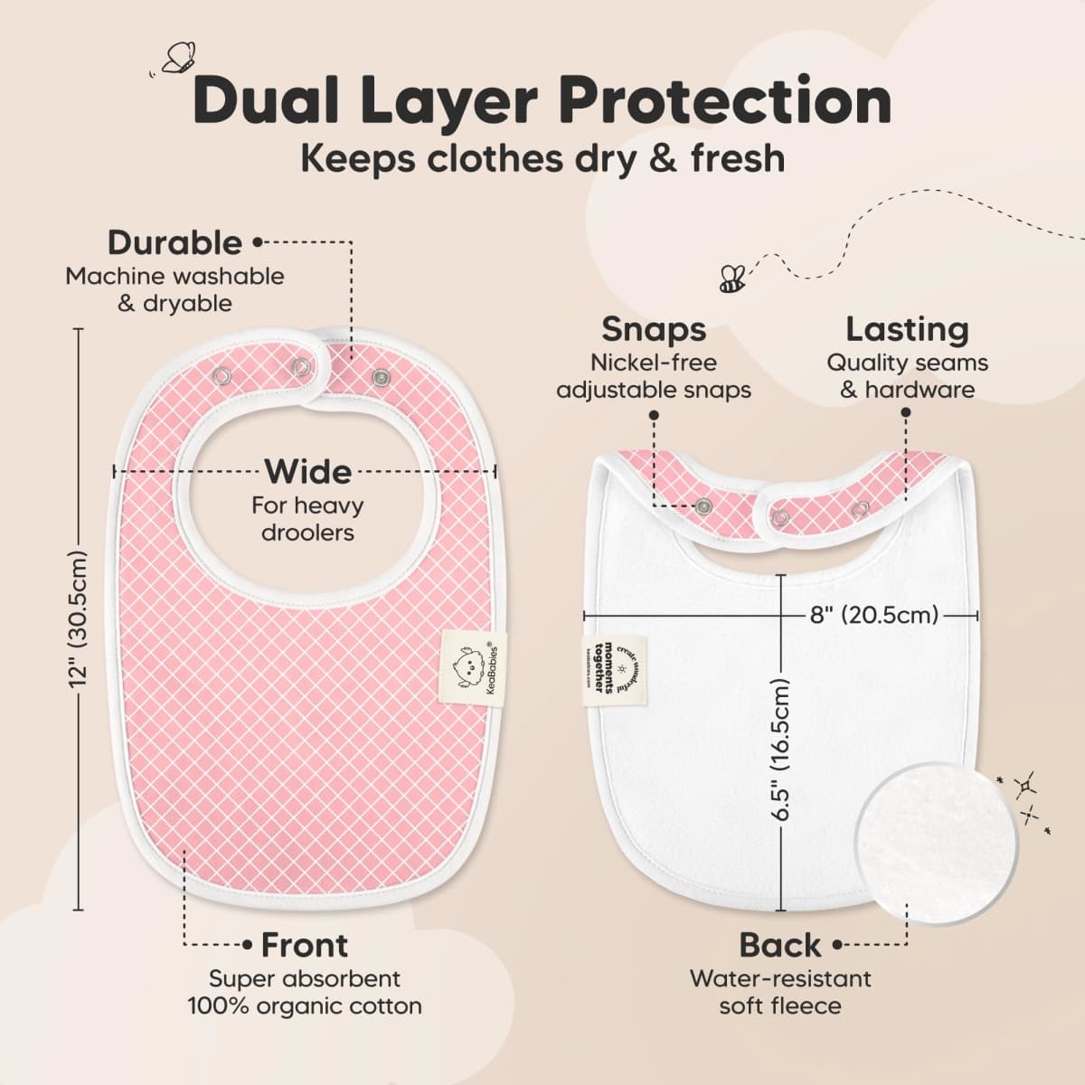 KeaBabies 8-Pack Organic Baby Bibs for Drooling and Teething (Blush) thumbnail 3