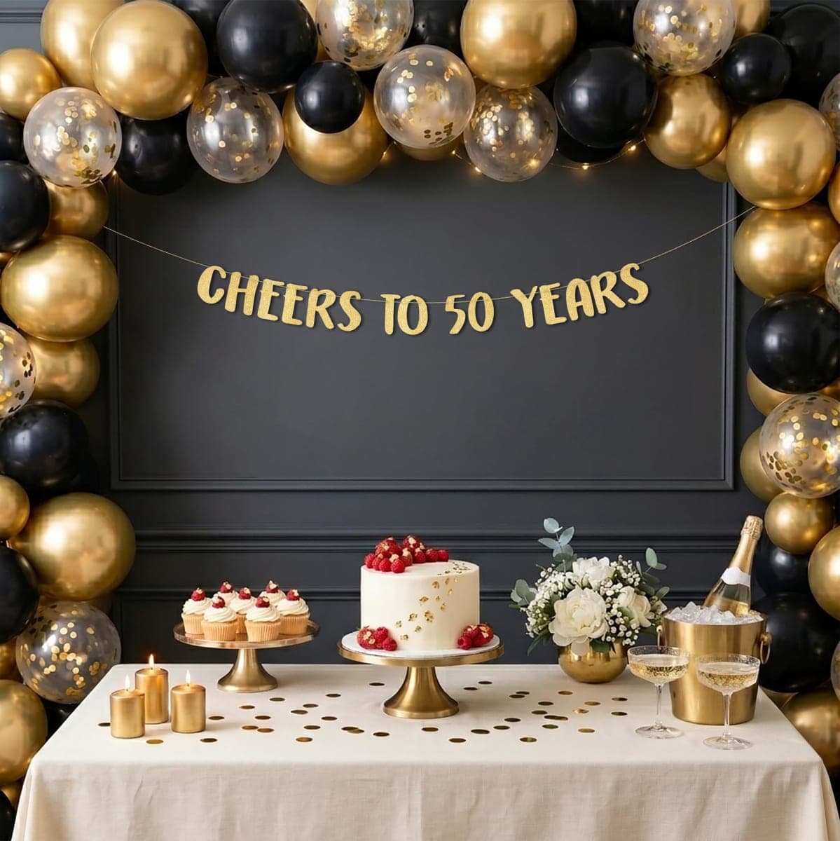 Pre-Strung Cheers to 50 Years Gold Glitter Banner - 50th Birthday and Anniversary Decorations for Men and Women - Party Supplies, Wall Decorations and Celebration Gifts thumbnail 2