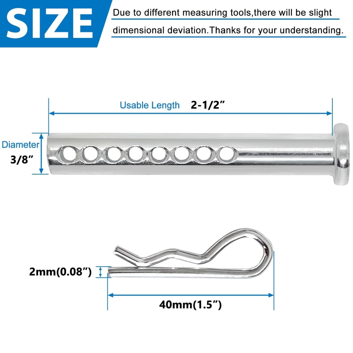 Heavy Duty Adjustable Clevis Pin with R Clip, 3/8 X 2-1/2 inches, 3 Sets thumbnail 2