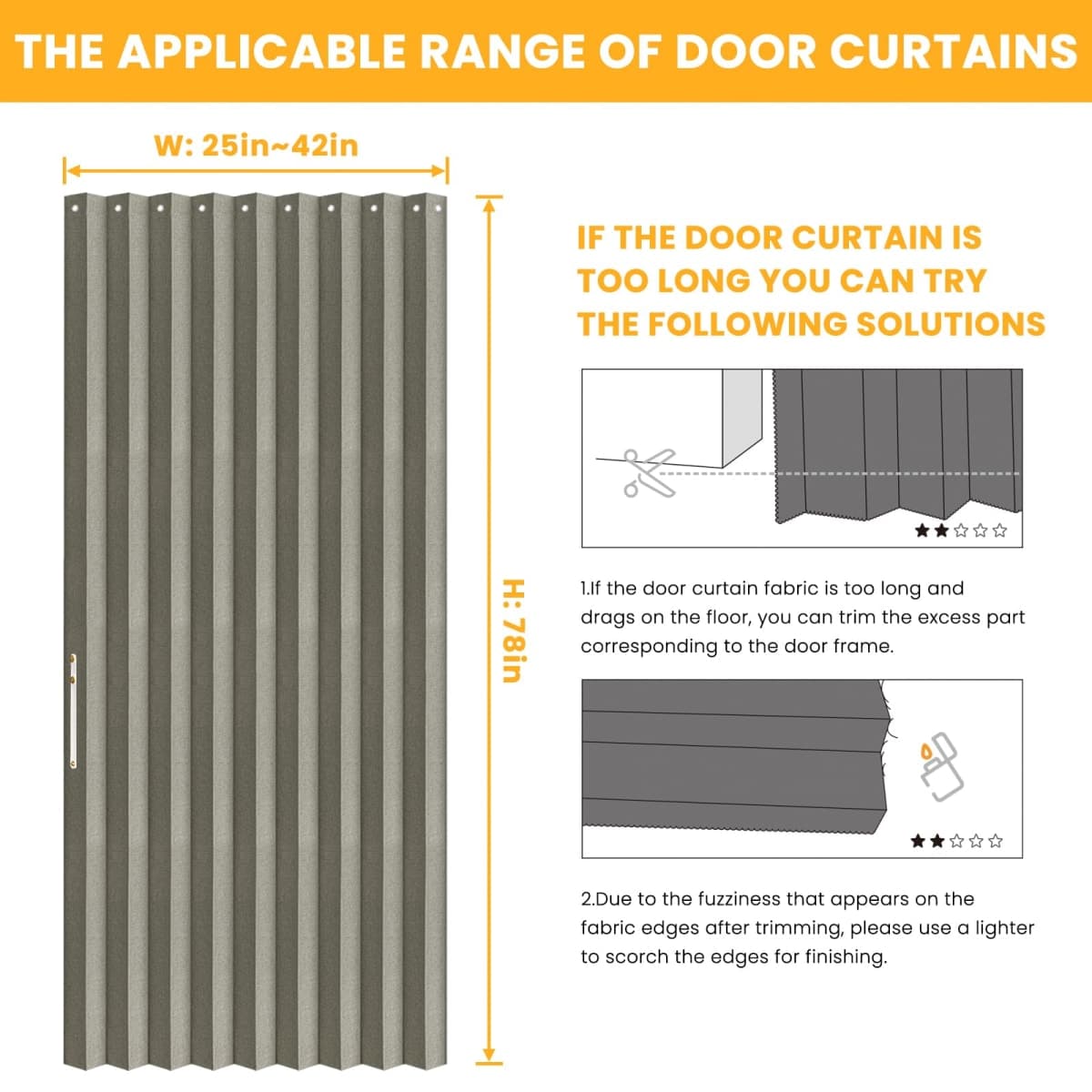 AJAZZ 100% Blackout Accordion Door Magnetic Door Curtain Folding Closet Doors Curtain Invisible Applicable Bedroom Room Living Room Doorway （Grey 42" W x 78" L 1 Panel thumbnail 2