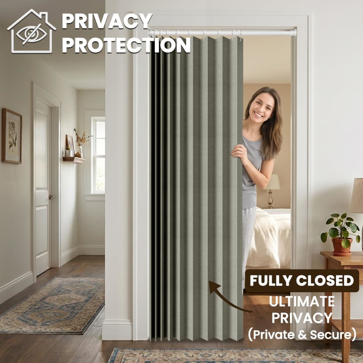 AJAZZ 100% Blackout Accordion Door Magnetic Door Curtain Folding Closet Doors Curtain Invisible Applicable Bedroom Room Living Room Doorway （Grey 42" W x 78" L 1 Panel thumbnail 3
