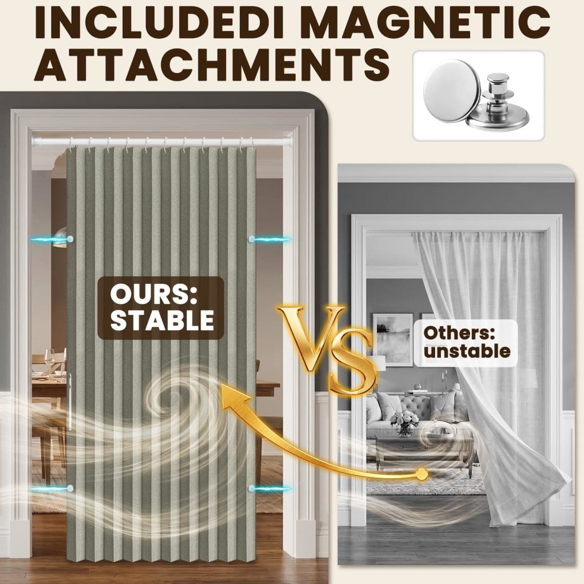 AJAZZ 100% Blackout Accordion Door Magnetic Door Curtain Folding Closet Doors Curtain Invisible Applicable Bedroom Room Living Room Doorway （Grey 42" W x 78" L 1 Panel thumbnail 4