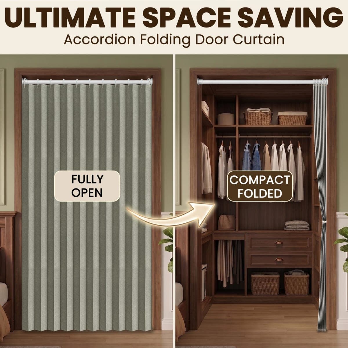 AJAZZ 100% Blackout Accordion Door Magnetic Door Curtain Folding Closet Doors Curtain Invisible Applicable Bedroom Room Living Room Doorway （Grey 42" W x 78" L 1 Panel thumbnail 5