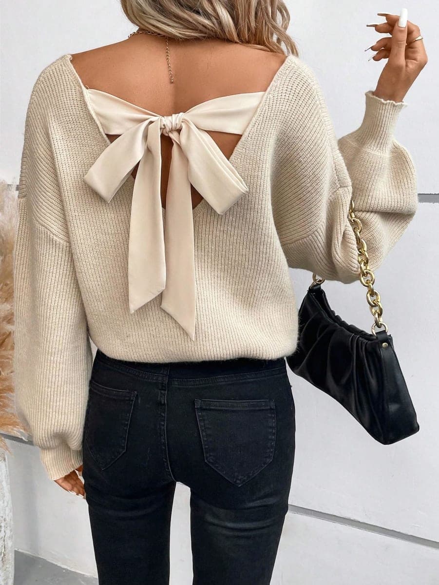 ZAFUL Women's Cropped Sweater V-Neck Long Sleeve Crop Sweater Pullover Jumper Knit Top, H-apricot, X-Large thumbnail 5