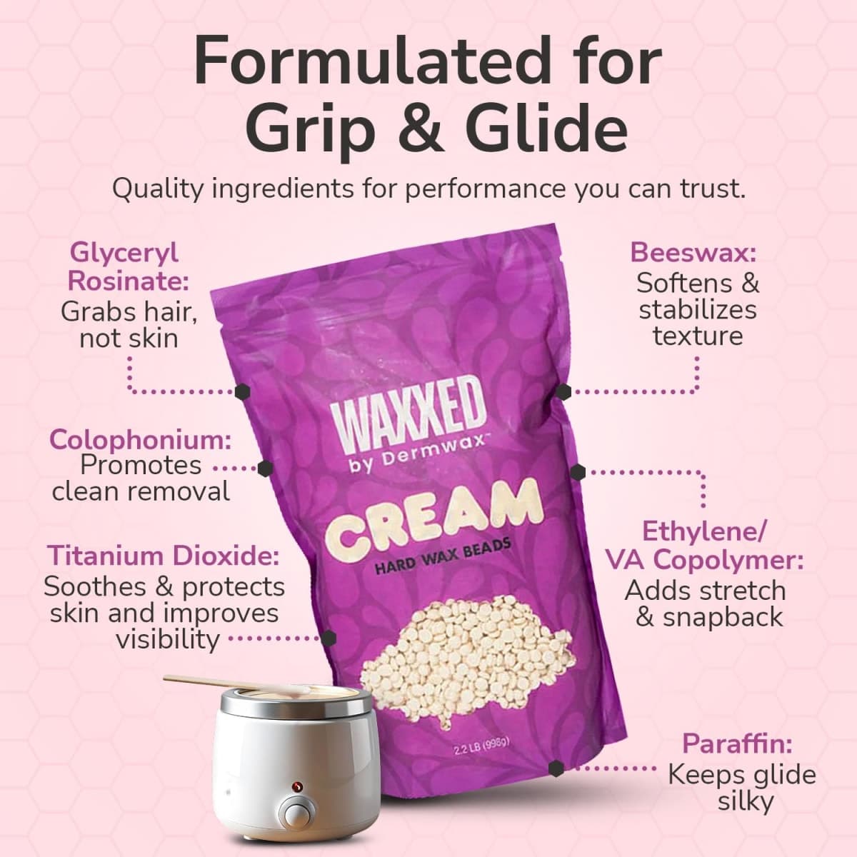 WAXXED Cream Hard Wax Beads 2.2 lb, Hair Removal Wax for Sensitive Skin thumbnail 5