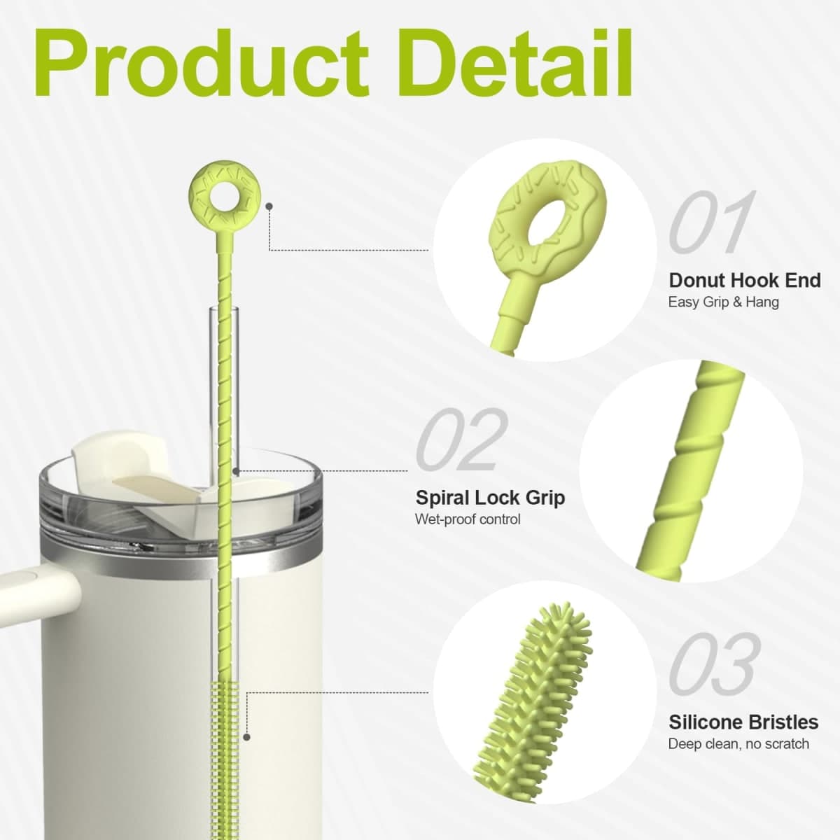 YOTIME Silicone Straw Cleaner Brush, 2 Pcs Reusable Straw Brush(6mm+9mm) for Cleaning Narrow & Wide Straws, Tumblers, Blue thumbnail 3