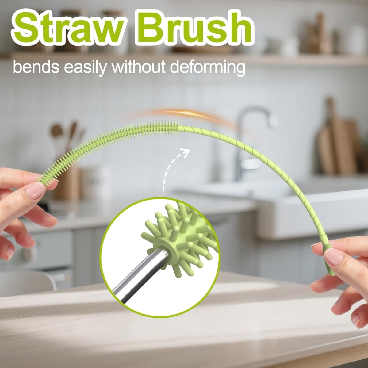YOTIME Silicone Straw Cleaner Brush, 2 Pcs Reusable Straw Brush(6mm+9mm) for Cleaning Narrow & Wide Straws, Tumblers, Blue thumbnail 4