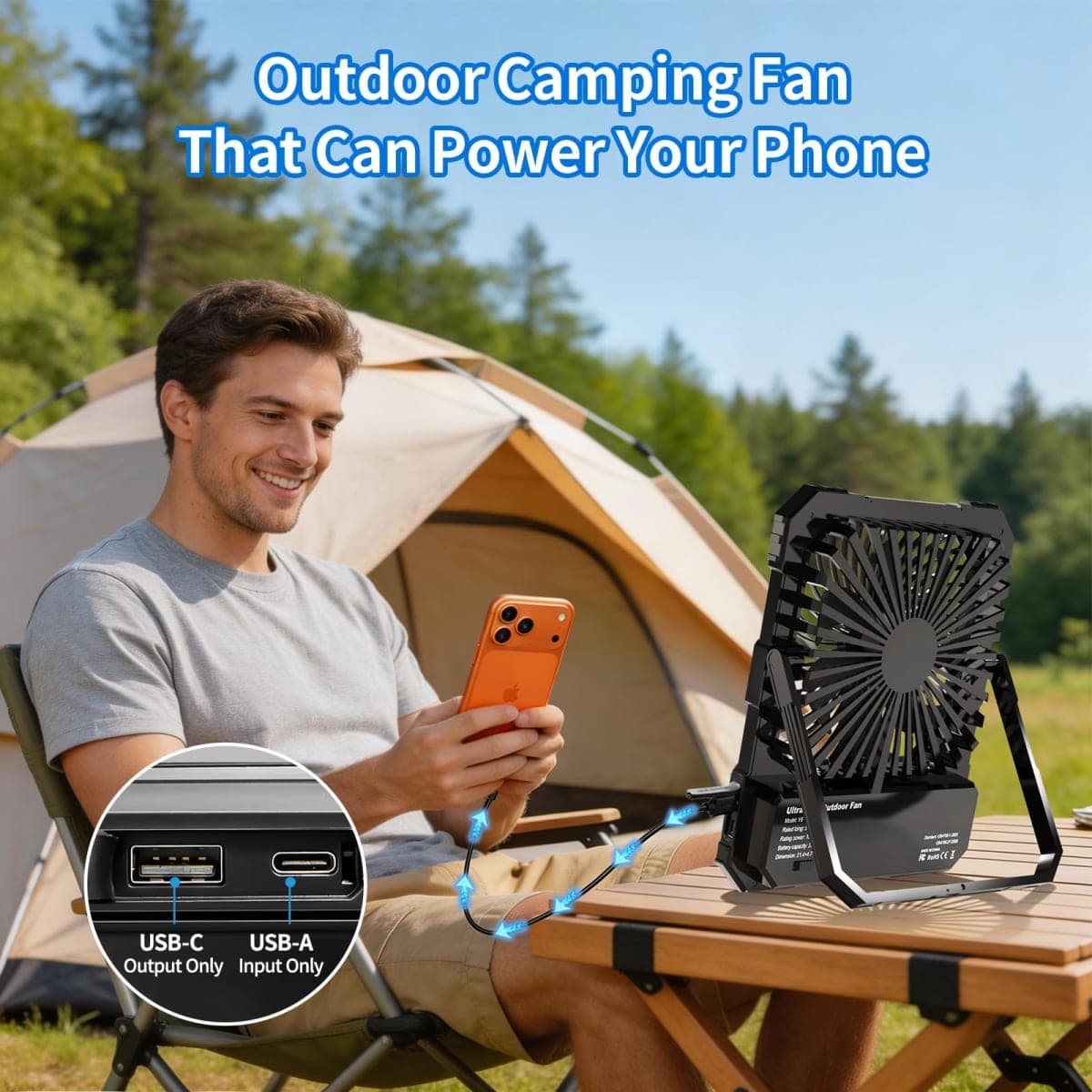 yAyusi 20000mAh Rechargeable Camping Fan, Ultra-Slim 8" Battery Powered Portable Travel Fan with Light&Remote, Maximum Battery Life of 82 Hours, Hook for Tent, Outdoor Home Patio Motorhome Travel thumbnail 4