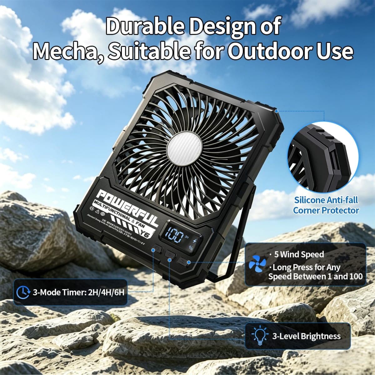 yAyusi 20000mAh Rechargeable Camping Fan, Ultra-Slim 8" Battery Powered Portable Travel Fan with Light&Remote, Maximum Battery Life of 82 Hours, Hook for Tent, Outdoor Home Patio Motorhome Travel thumbnail 5
