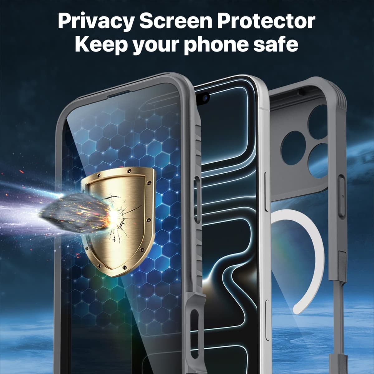 CENHUFO Compatible with iPhone 17 Pro Max Privacy Case Fits Magsafe, Built-in Privacy Screen Protector and Camera Prtective, 360 Full Body Bumper Phone Case for iPhone 17 Pro Max 6.9 Inch -Gray thumbnail 4