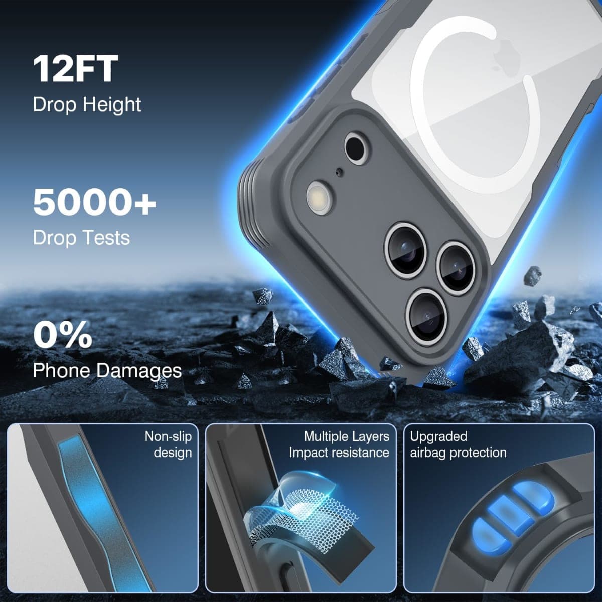 CENHUFO Compatible with iPhone 17 Pro Max Privacy Case Fits Magsafe, Built-in Privacy Screen Protector and Camera Prtective, 360 Full Body Bumper Phone Case for iPhone 17 Pro Max 6.9 Inch -Gray thumbnail 5