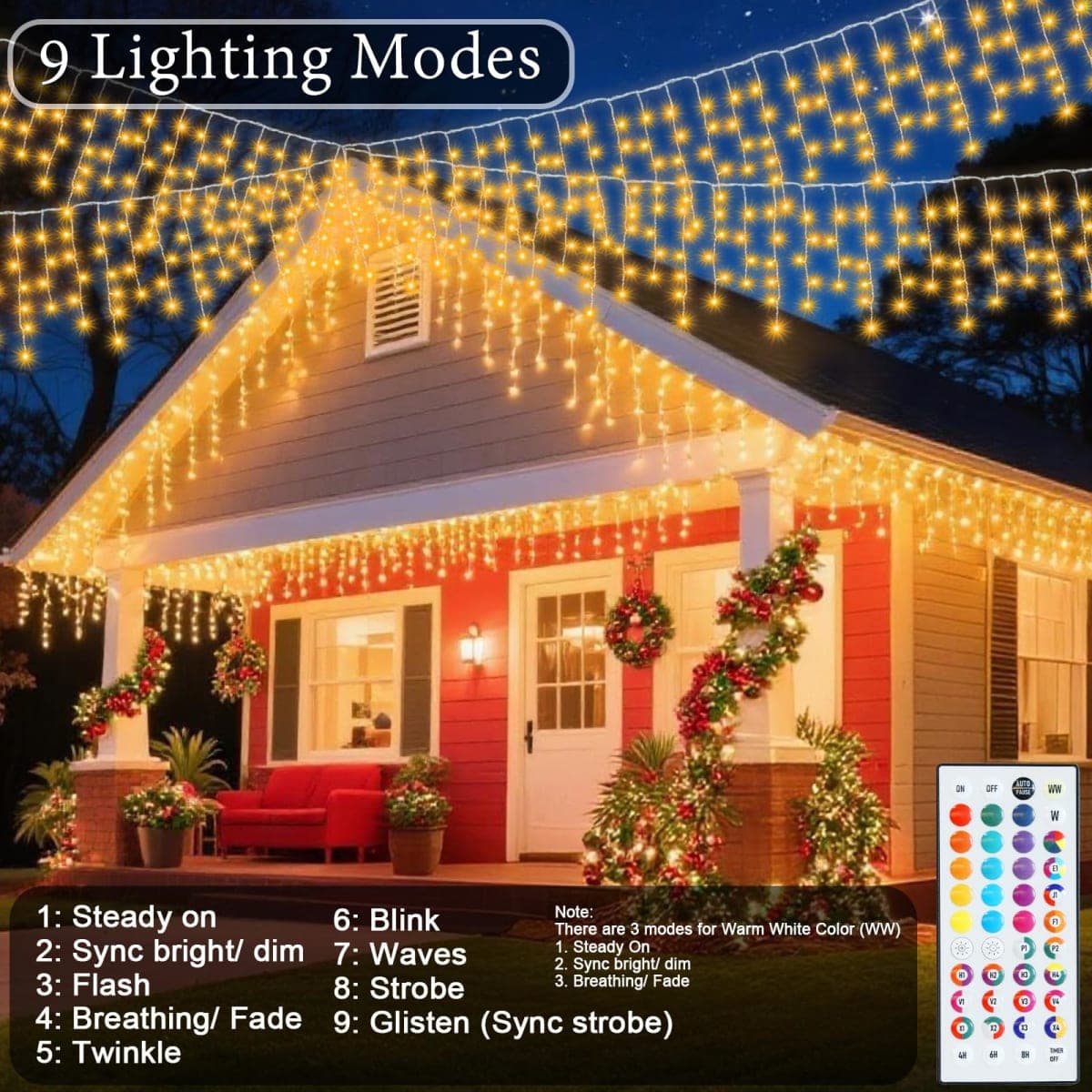 Pooqla 35 Colors Icicle Lights for Outside, 39FT Icicle Christmas Lights thumbnail 3