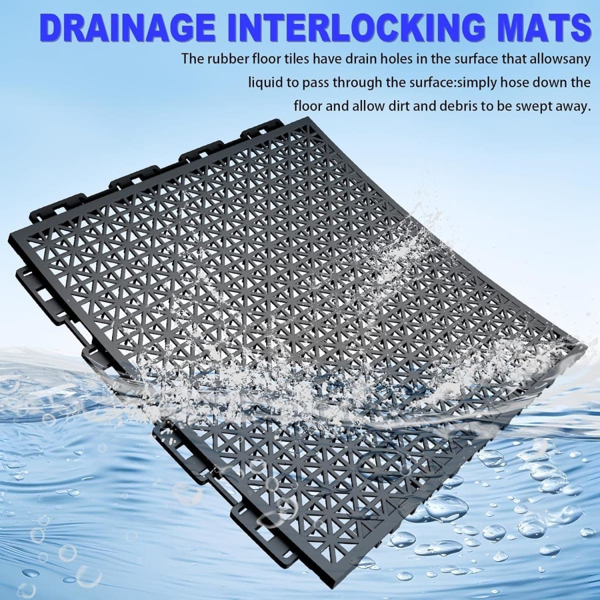 16 PCS Modular Interlocking Cushion Interlocking Floor Tiles with Hole Drainage Tiles Mat 10" x 10" Non Slip Pool Deck Mat Outdoor for Drain Deck Pool Patio Shower Kitchen Balcony(Black) thumbnail 2