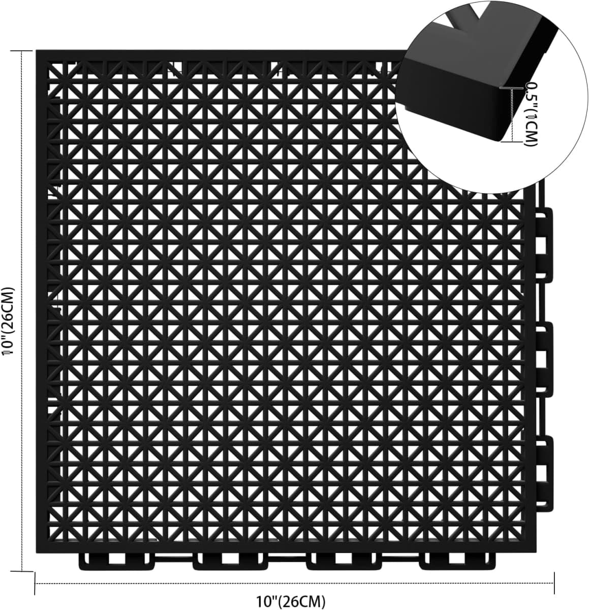 16 PCS Modular Interlocking Cushion Interlocking Floor Tiles with Hole Drainage Tiles Mat 10" x 10" Non Slip Pool Deck Mat Outdoor for Drain Deck Pool Patio Shower Kitchen Balcony(Black) thumbnail 3