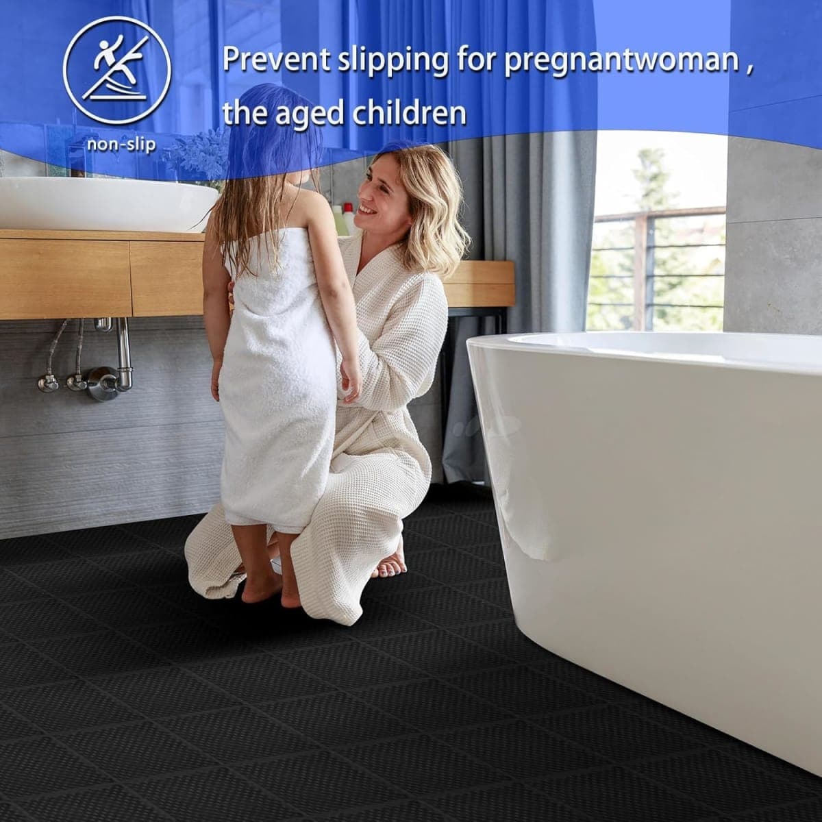 16 PCS Modular Interlocking Cushion Interlocking Floor Tiles with Hole Drainage Tiles Mat 10" x 10" Non Slip Pool Deck Mat Outdoor for Drain Deck Pool Patio Shower Kitchen Balcony(Black) thumbnail 4