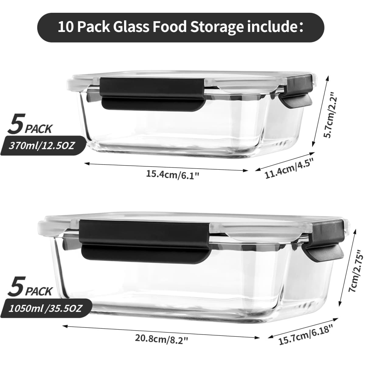 coccot Glass Food Storage Containers with Lids Airtight, Glass Meal Prep Containers with Snap Lids for Food, Bpa-free,Easy to Open&Close/Microwave,Oven,Freezer,Dishwasher Safe/Leak-proof [10 Pack] thumbnail 2