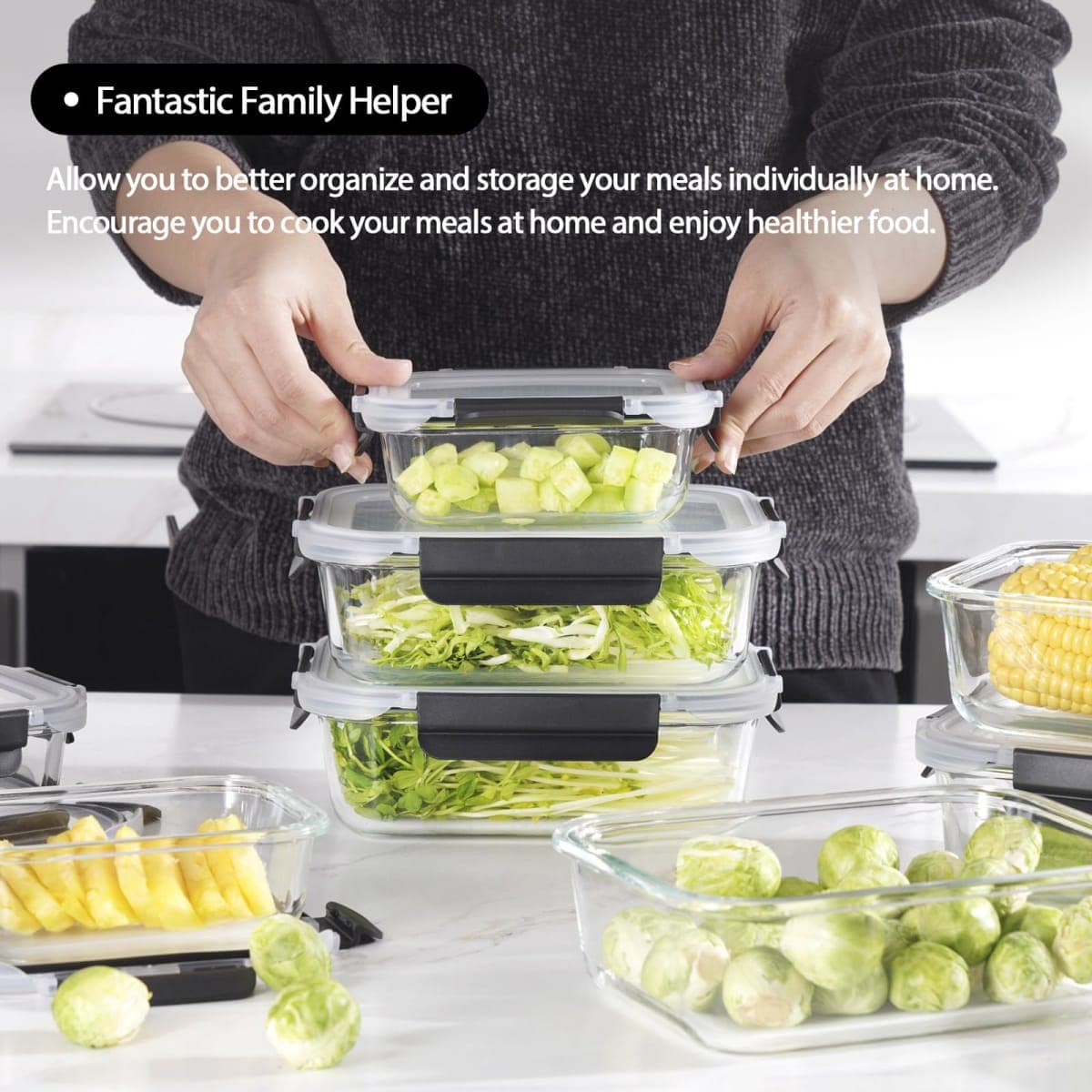 coccot Glass Food Storage Containers with Lids Airtight, Glass Meal Prep Containers with Snap Lids for Food, Bpa-free,Easy to Open&Close/Microwave,Oven,Freezer,Dishwasher Safe/Leak-proof [10 Pack] thumbnail 3
