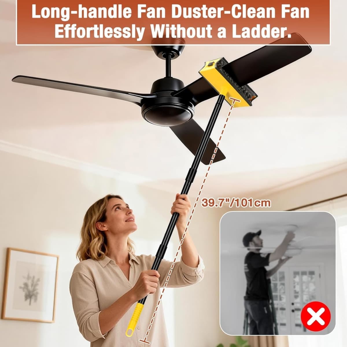 Ceiling Fan Cleaner Duster with Extension Pole, Fan Blade Cleaner Microfiber Cleaning Tool with Reusable Chenille Mop Head for High Ceiling Fan Blade Blinds Cobweb thumbnail 3