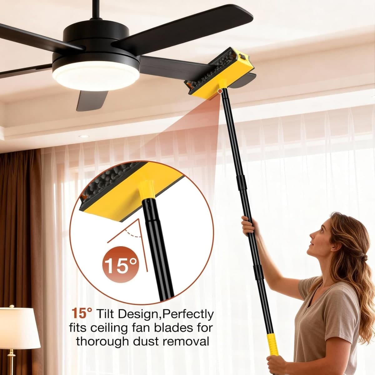 Ceiling Fan Cleaner Duster with Extension Pole, Fan Blade Cleaner Microfiber Cleaning Tool with Reusable Chenille Mop Head for High Ceiling Fan Blade Blinds Cobweb thumbnail 4