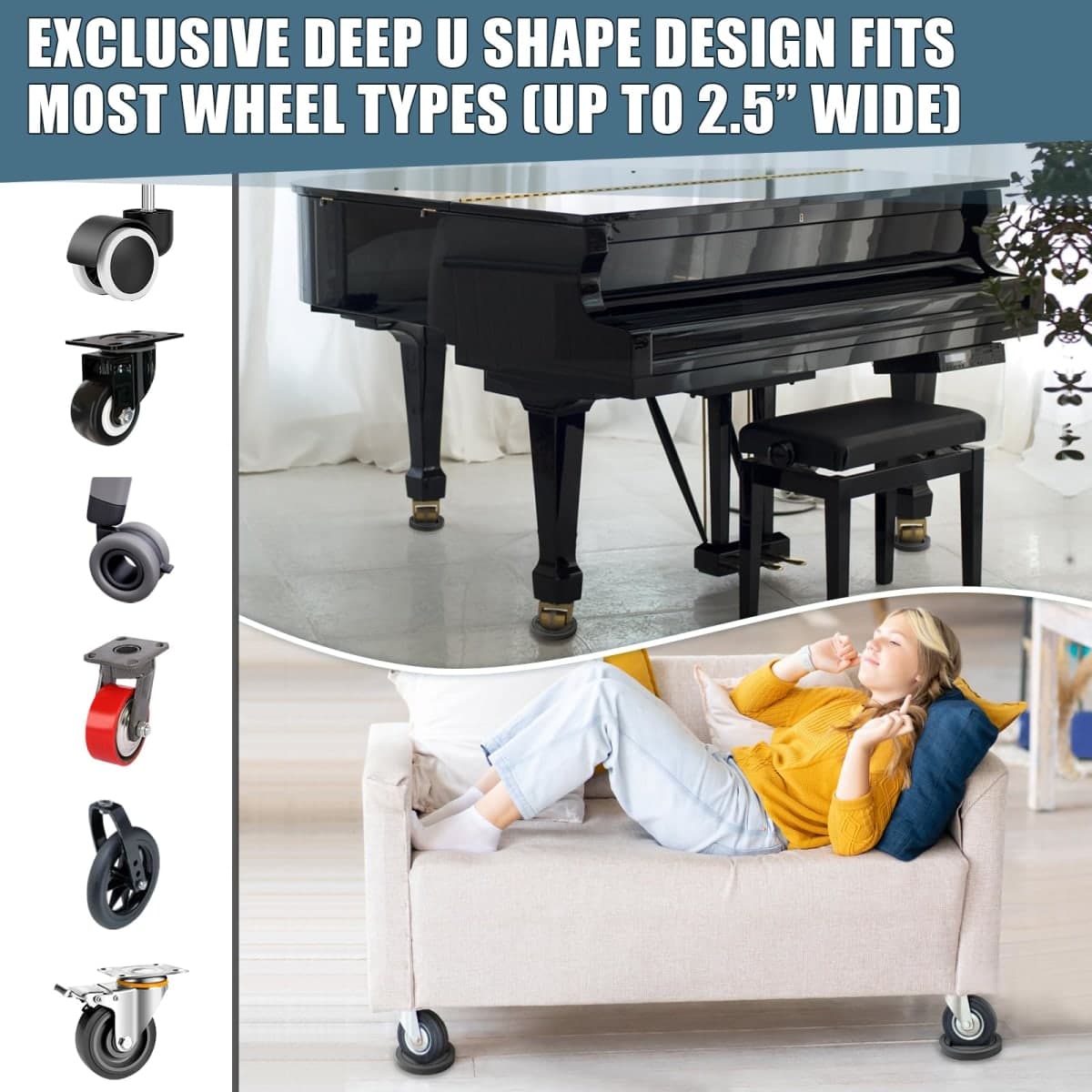 Zhulerzil Bed Stoppers to Prevent Sliding - 4 Pack Furniture Wheel Stopper for Hardwood Floor - Rubber Bed Frame Stop Caster Cups fit All Wheels of Furniture, Sofa, Chairs thumbnail 4