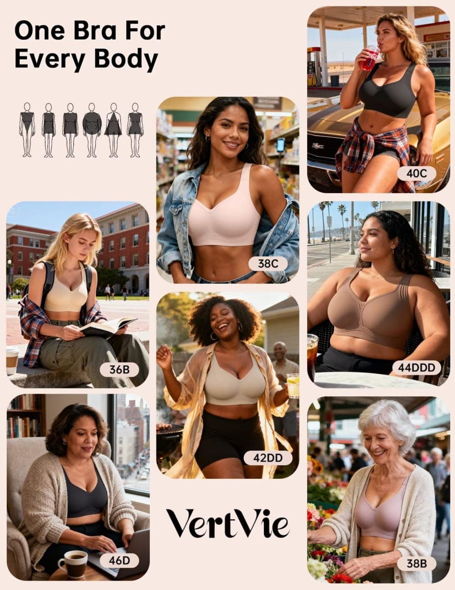 Vertvie Jelly Bras for Women Plus Size Minimizer Soft Wireless Push Up Bra Full Supportive Older Lift Back Coverage Bralette(Skin,42DD) thumbnail 5